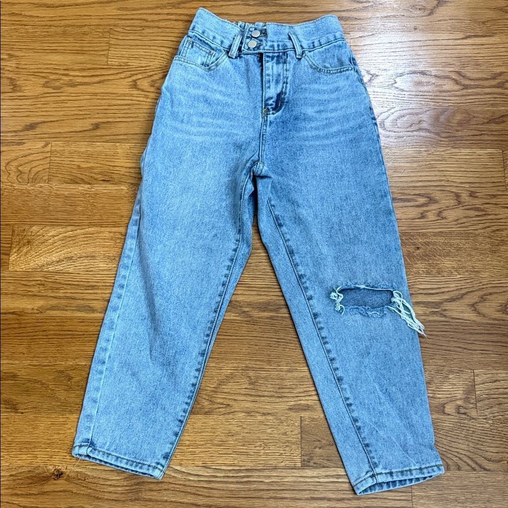 Princess Polly High Rise Distressed Jeans Light Wash Denim Size 4